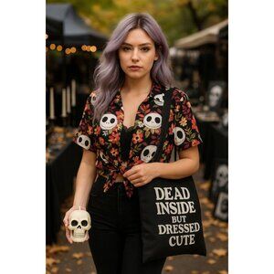 Jack Skellington Floral Shirt L – Halloween Goth Disneycore Button-Up